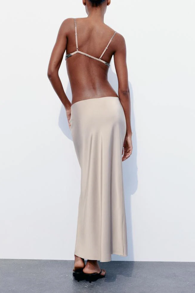 Slim High Waist Satin Texture Straight Midi Skirt - Image 7