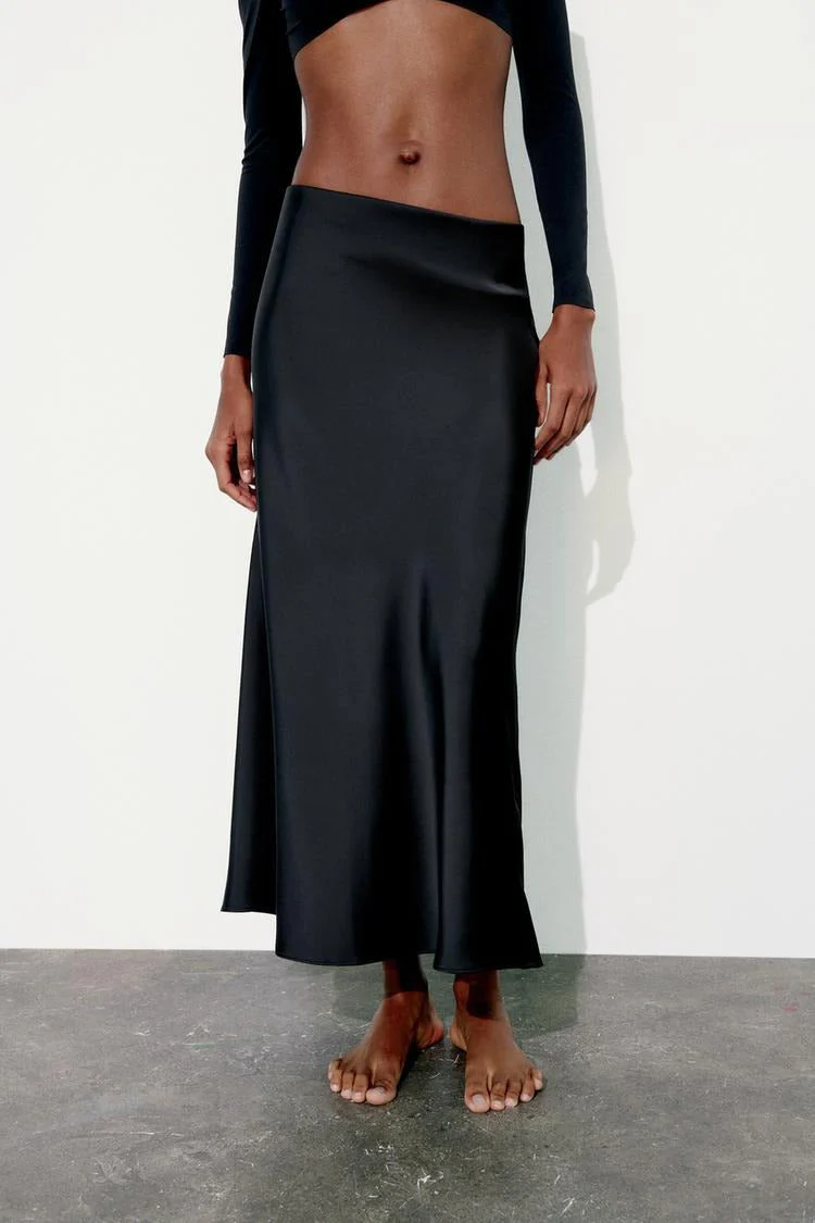 Slim High Waist Satin Texture Straight Midi Skirt - Image 8