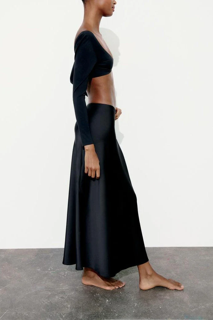 Slim High Waist Satin Texture Straight Midi Skirt - Image 9