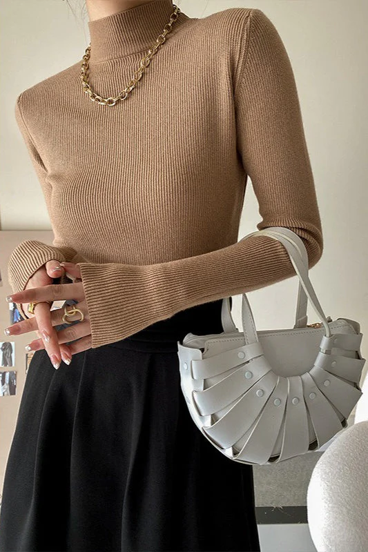 Slim Mock Neck Long-Sleeve Knit Top - Image 2