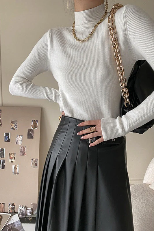 Slim Mock Neck Long-Sleeve Knit Top - Image 3