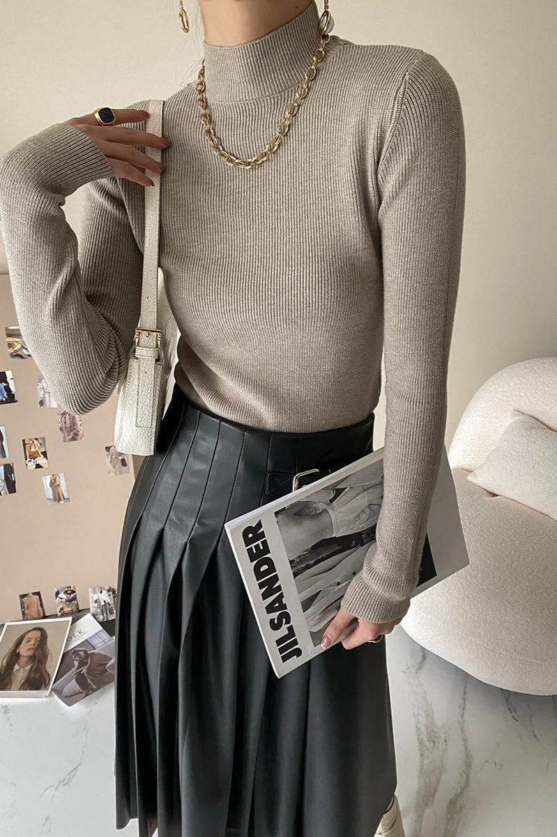 Slim Mock Neck Long-Sleeve Knit Top - Image 5