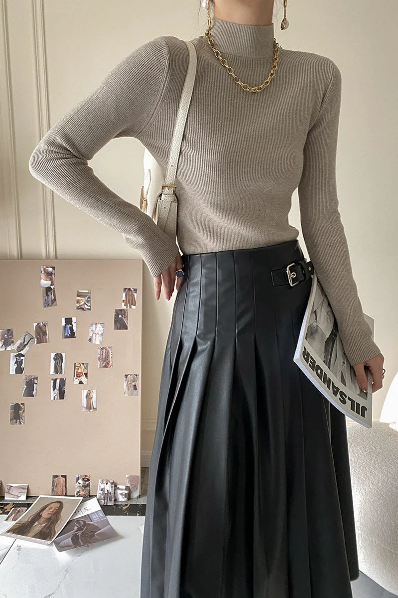 Slim Mock Neck Long-Sleeve Knit Top - Image 6