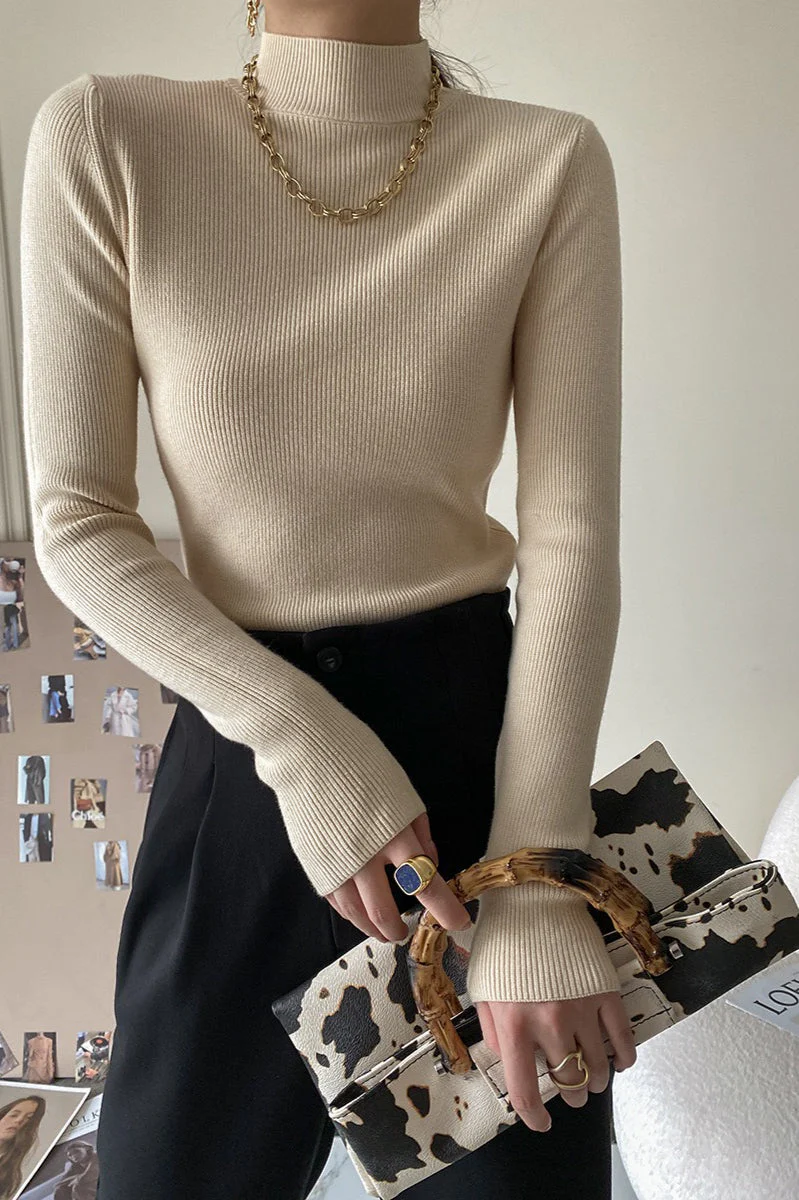 Slim Mock Neck Long-Sleeve Knit Top - Image 7