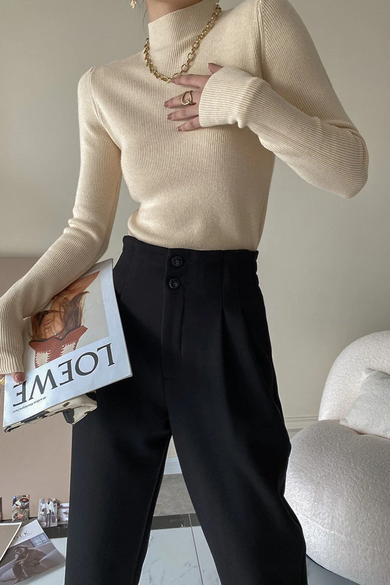 Slim Mock Neck Long-Sleeve Knit Top - Image 8