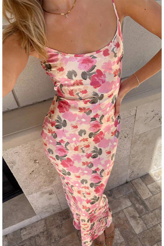 Slim Spaghetti Strap Printed Floral Dress - Image 3