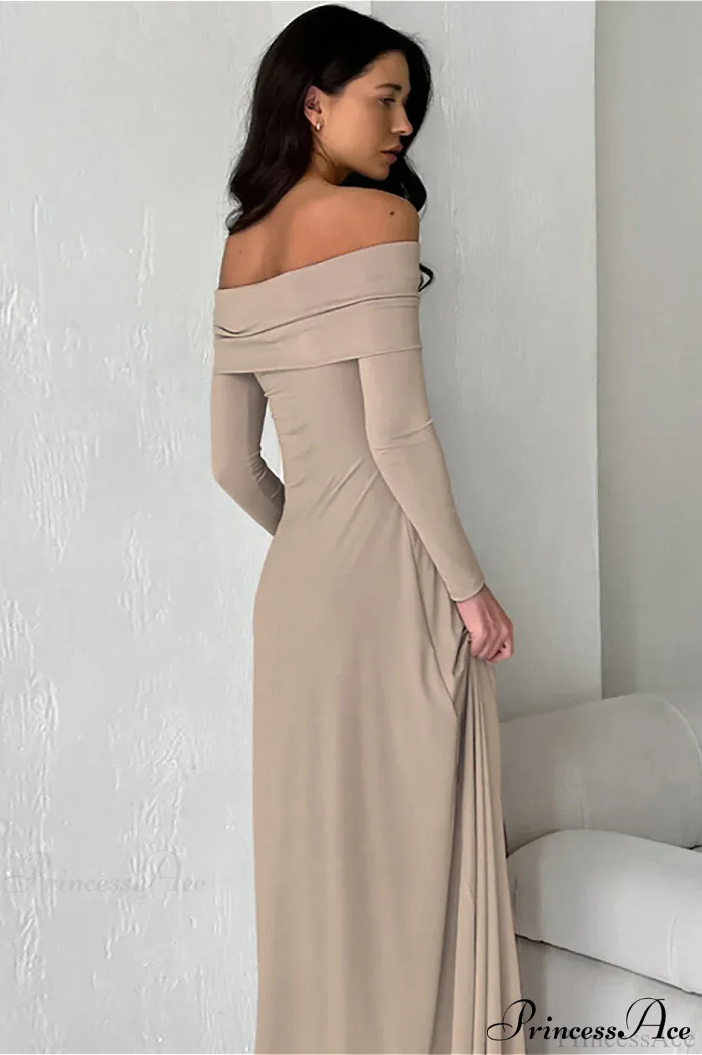 Slinky Off Shoulder Minimal Formal Maxi Dress - Image 2