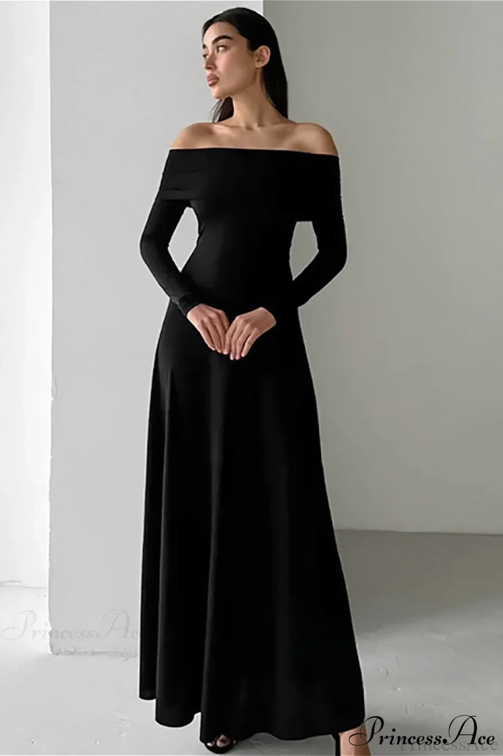 Slinky Off Shoulder Minimal Formal Maxi Dress - Image 4