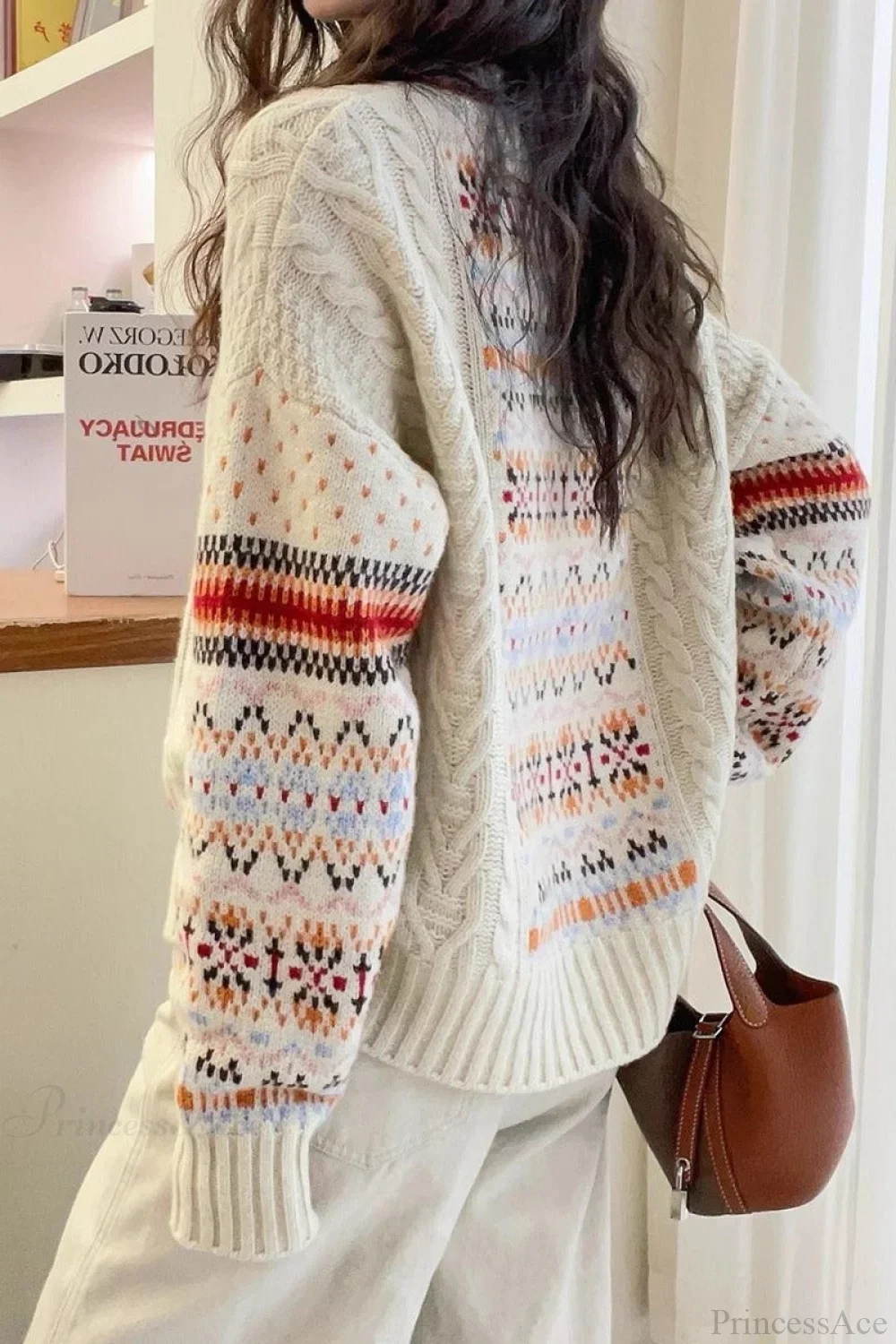 Slouchy Crew Neck Striped Colorful Sweater - Image 2