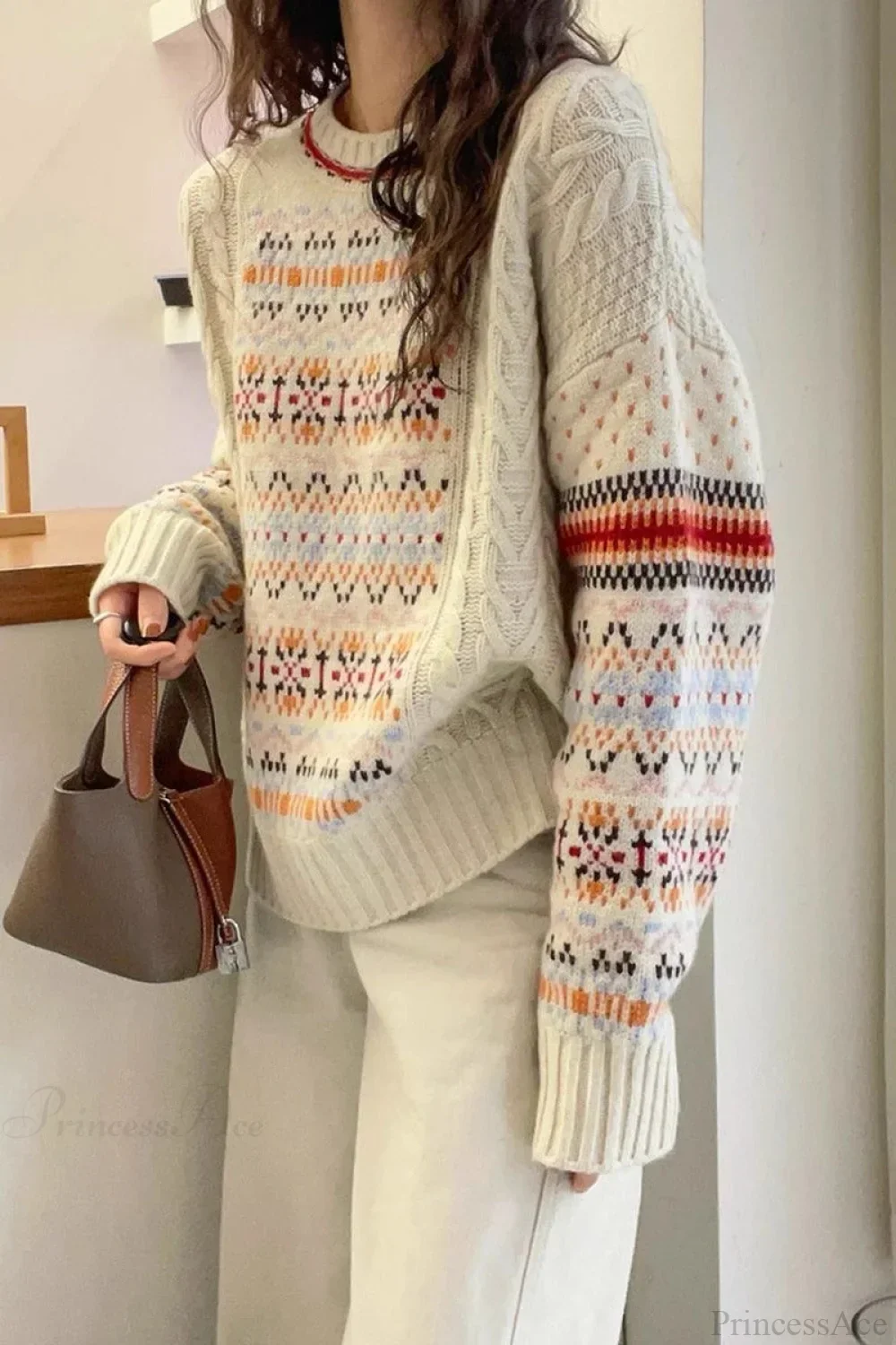 Slouchy Crew Neck Striped Colorful Sweater - Image 3