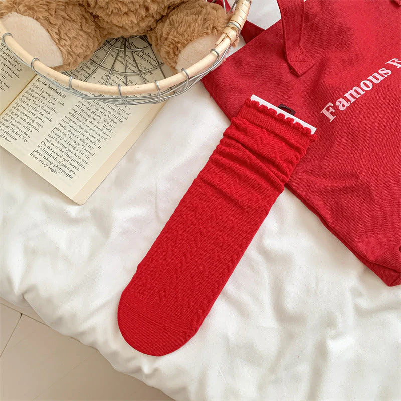 Slouchy Red Combed Cotton Mid Calf Chic Socks - Image 10