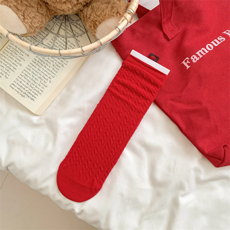 Slouchy Red Combed Cotton Mid Calf Chic Socks - Image 11