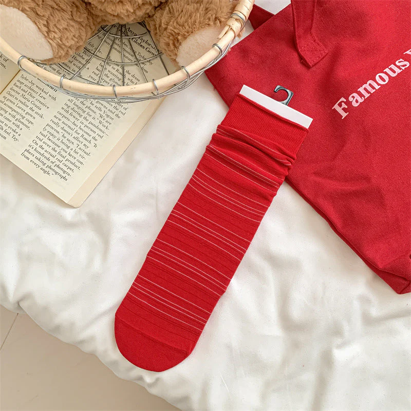 Slouchy Red Combed Cotton Mid Calf Chic Socks - Image 14