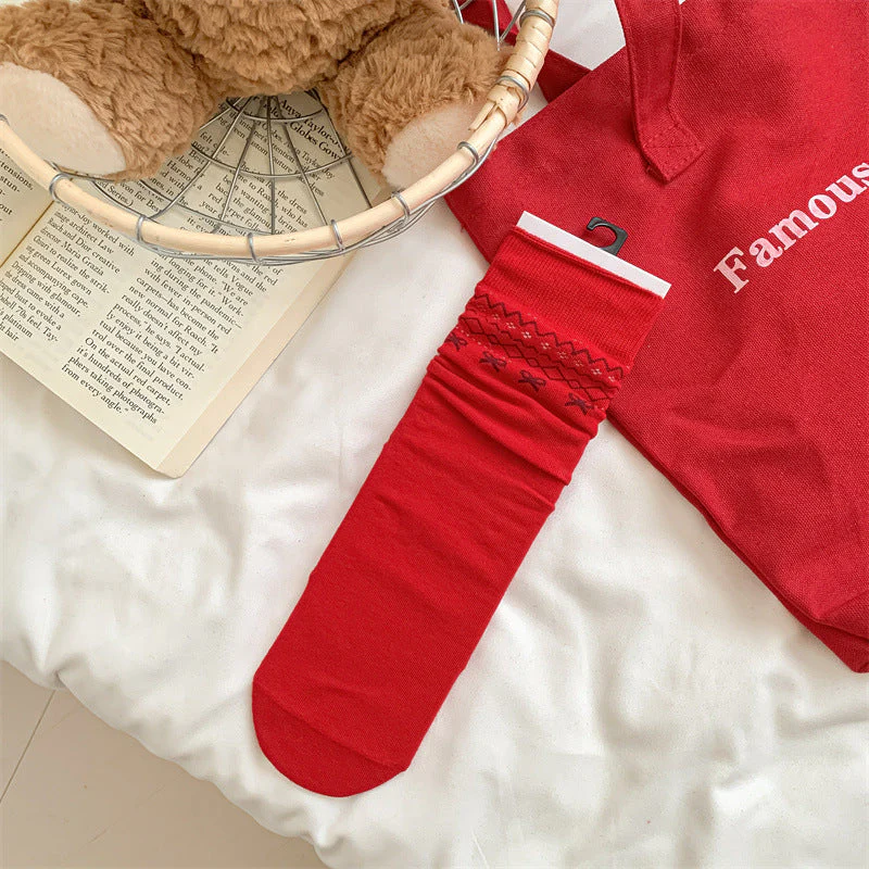 Slouchy Red Combed Cotton Mid Calf Chic Socks - Image 15