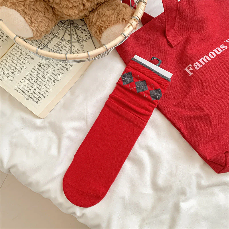 Slouchy Red Combed Cotton Mid Calf Chic Socks - Image 16