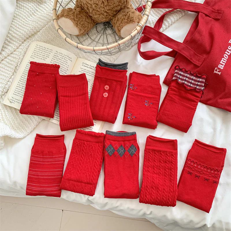 Slouchy Red Combed Cotton Mid Calf Chic Socks - Image 6