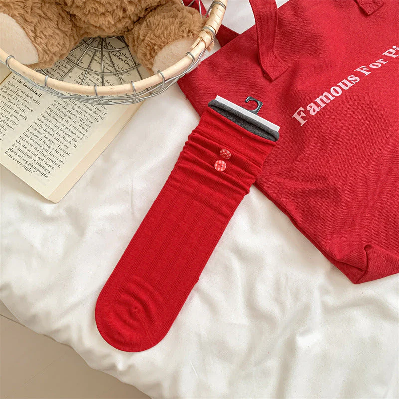 Slouchy Red Combed Cotton Mid Calf Chic Socks - Image 7