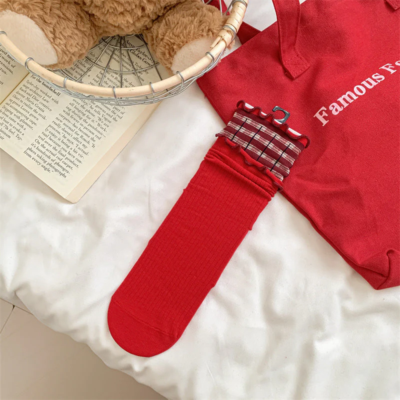 Slouchy Red Combed Cotton Mid Calf Chic Socks - Image 8