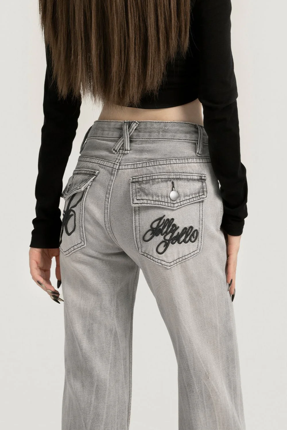 Smoky Gray Slim Bootcut Versatile Jeans - Image 3