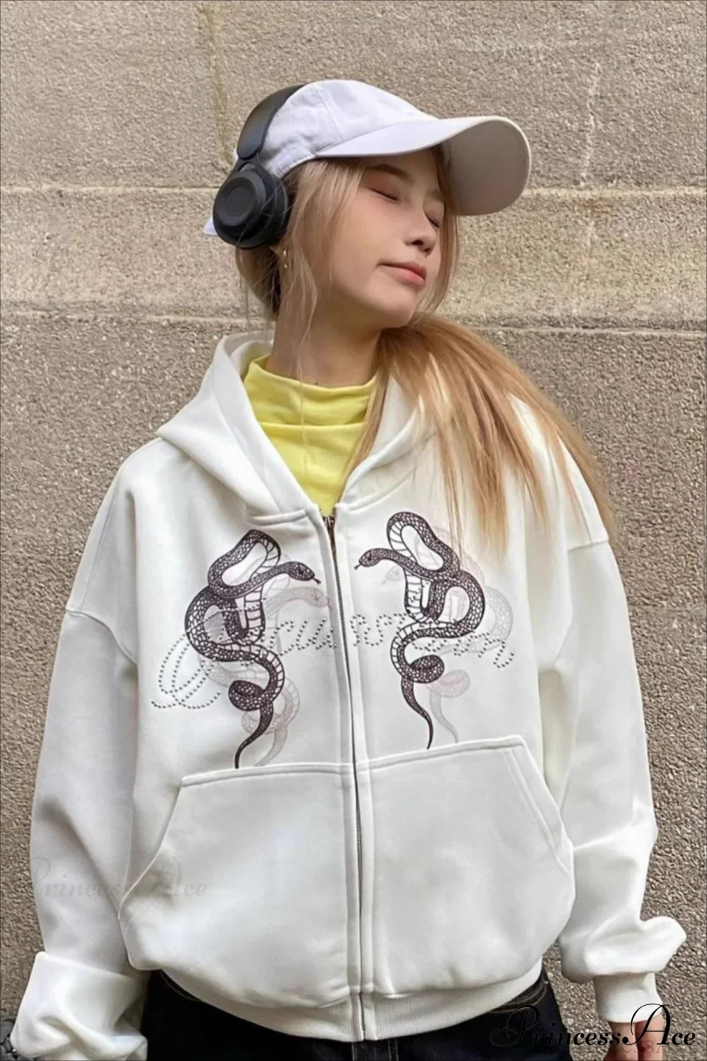 Snake Print Rhinestone Zip Up Cropped Hoodie - Image 4