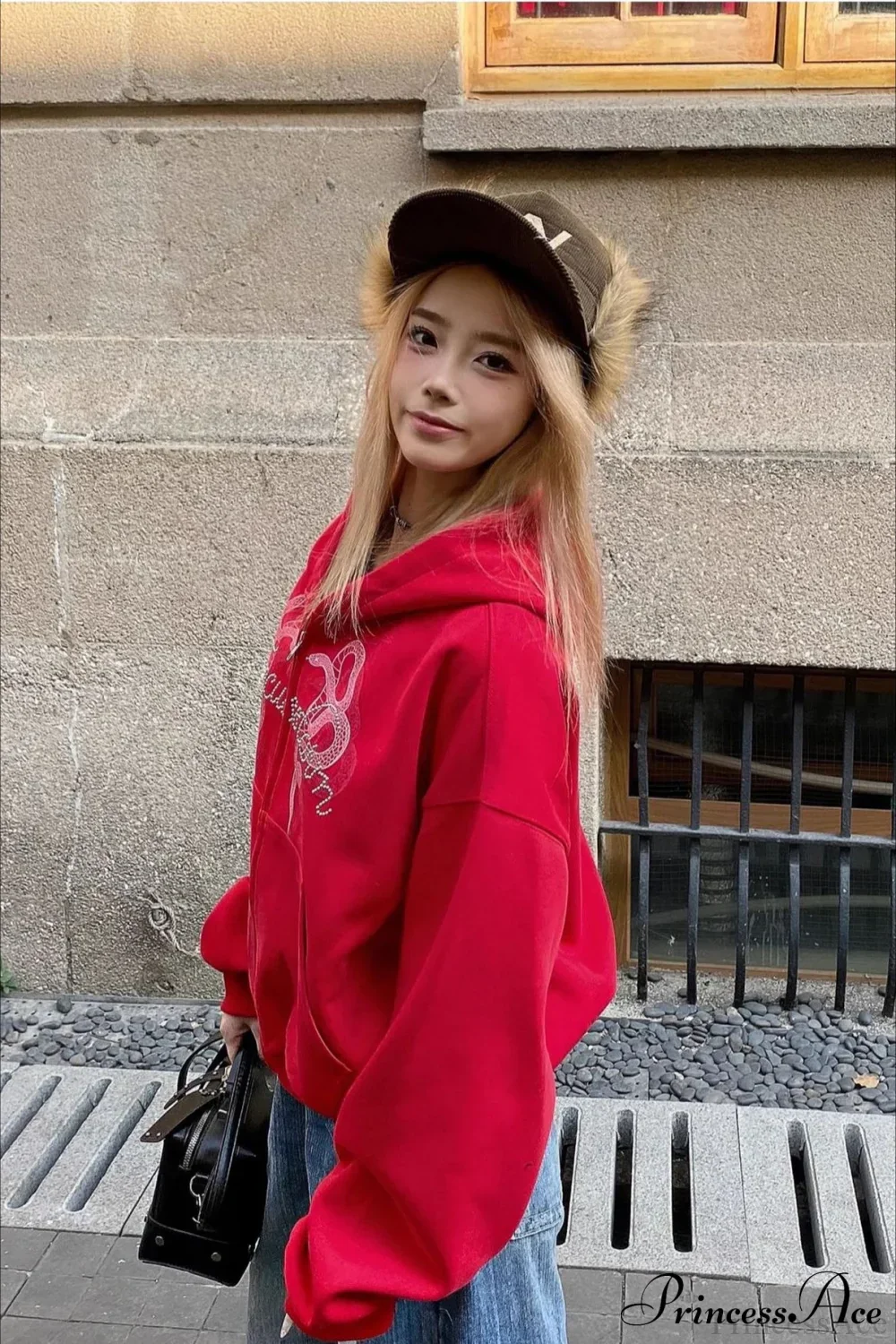 Snake Print Rhinestone Zip Up Cropped Hoodie - Image 9