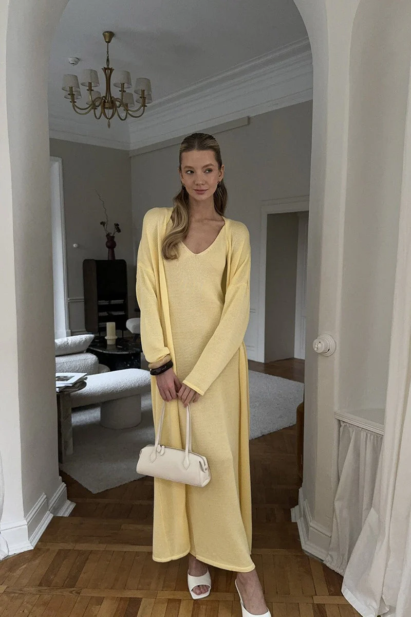 Soft Knit Cutout Tank Dress Long Sleeve Cardigan Two Piece Set - Image 3