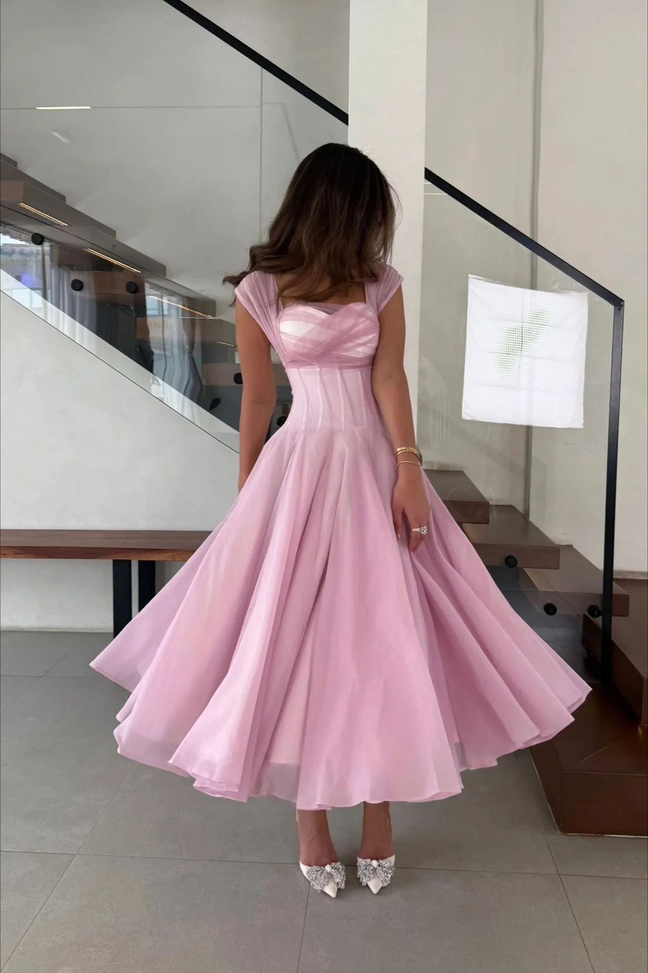 Soft Mesh Waist Flared Prom Dress - Image 2