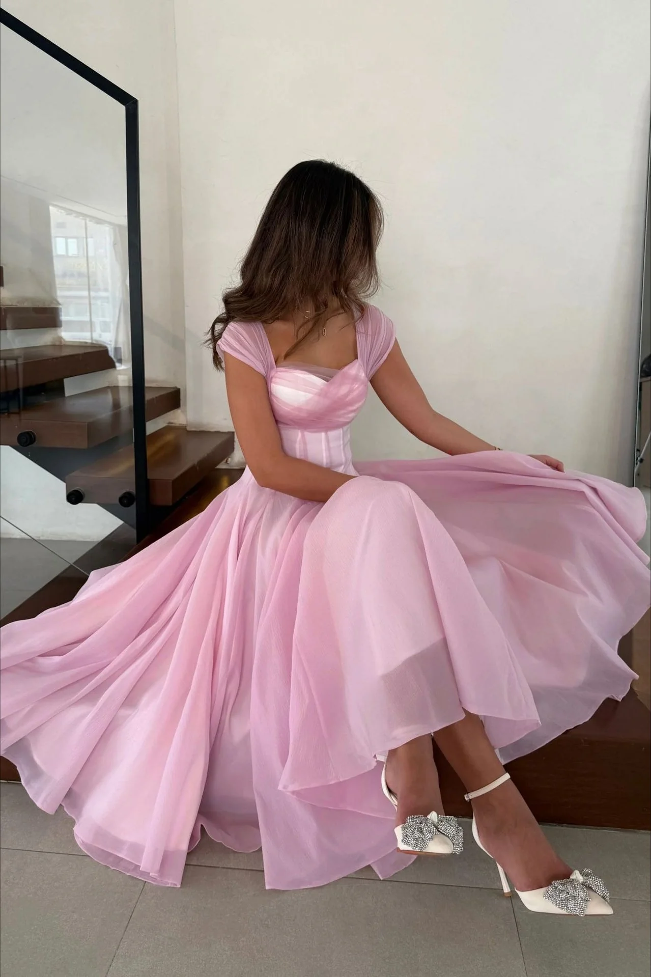 Soft Mesh Waist Flared Prom Dress - Image 5