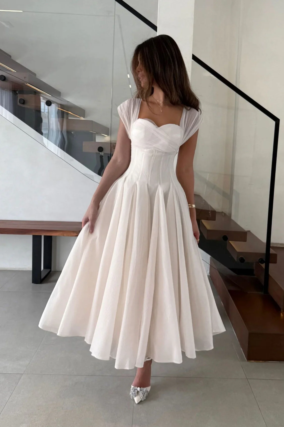 Soft Mesh Waist Flared Prom Dress - Image 6