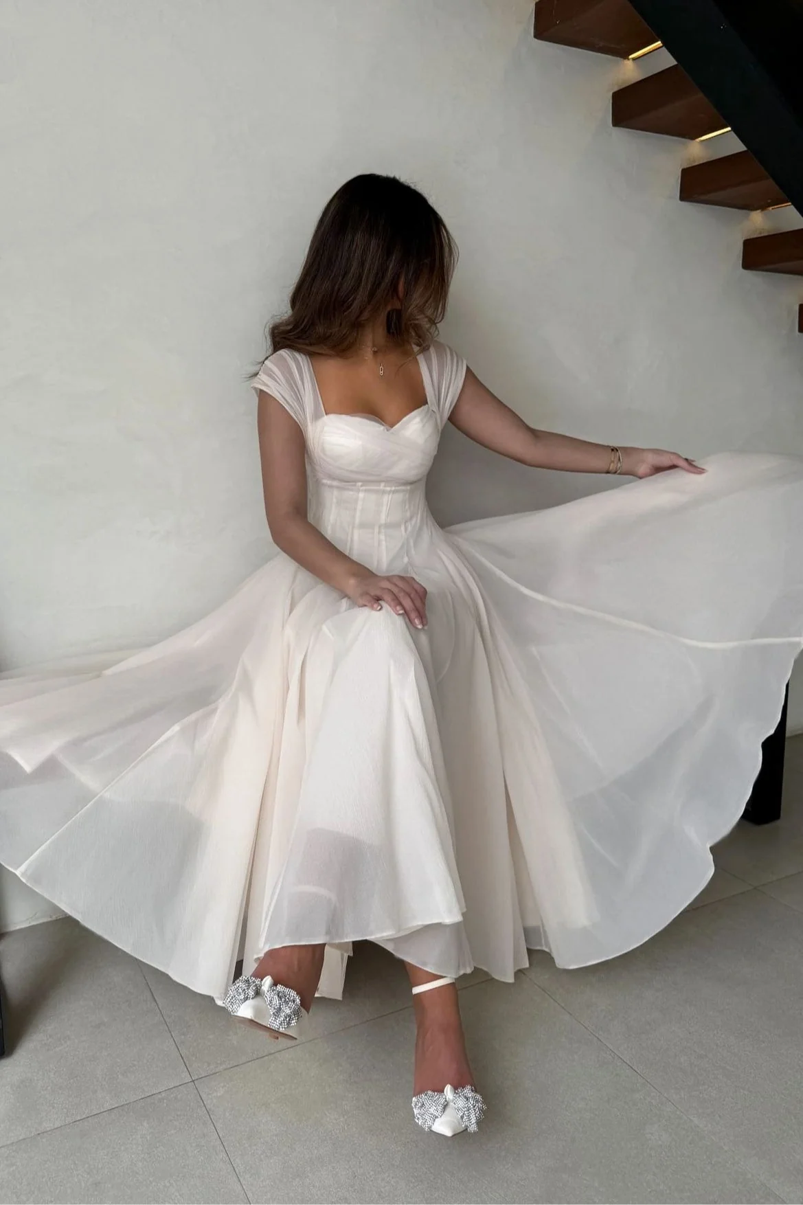 Soft Mesh Waist Flared Prom Dress - Image 8