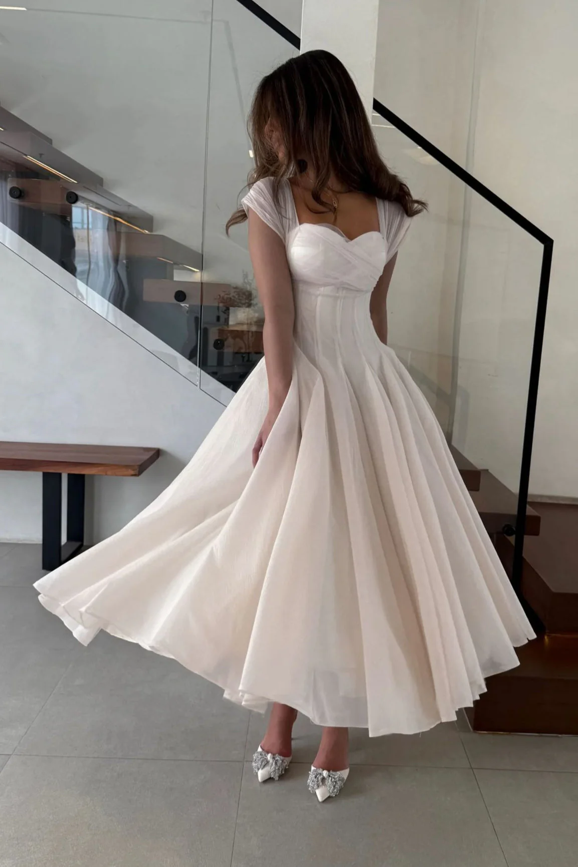 Soft Mesh Waist Flared Prom Dress - Image 9