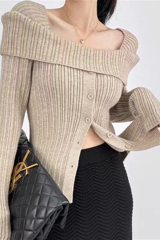 Soft Off-Shoulder Loose Irregular Knit Top - Image 2