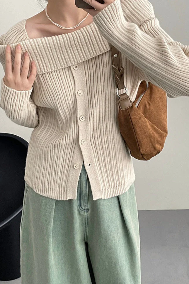 Soft Off-Shoulder Loose Irregular Knit Top - Image 3