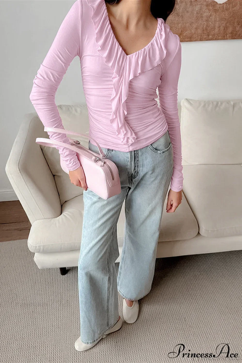 Soft Pink Ruffled Long Sleeve Tee - Image 4