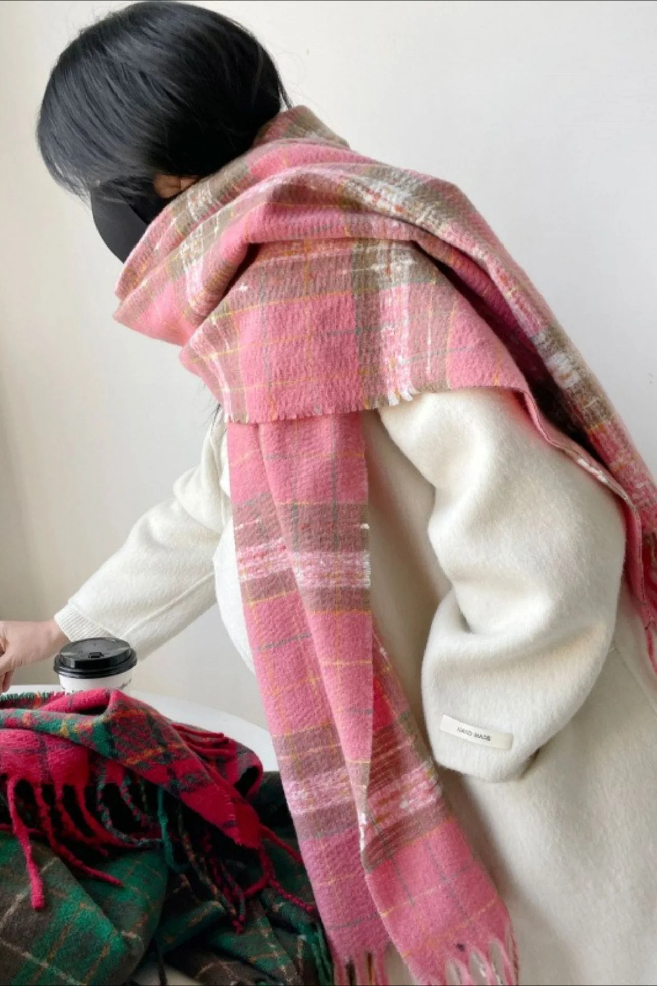 Soft Plaid Mohair Blend Scarf - Image 2