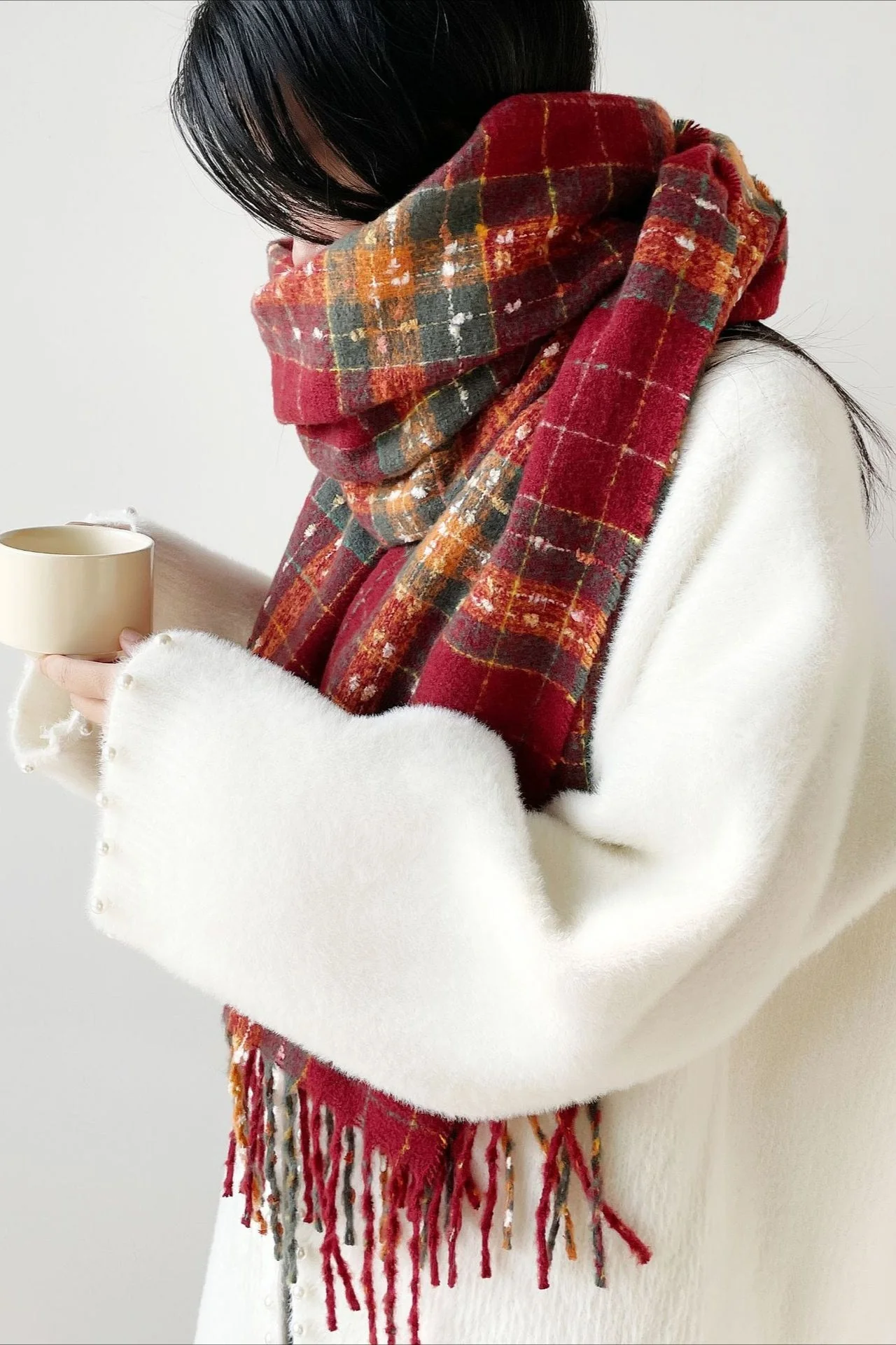 Soft Plaid Mohair Blend Scarf - Image 5