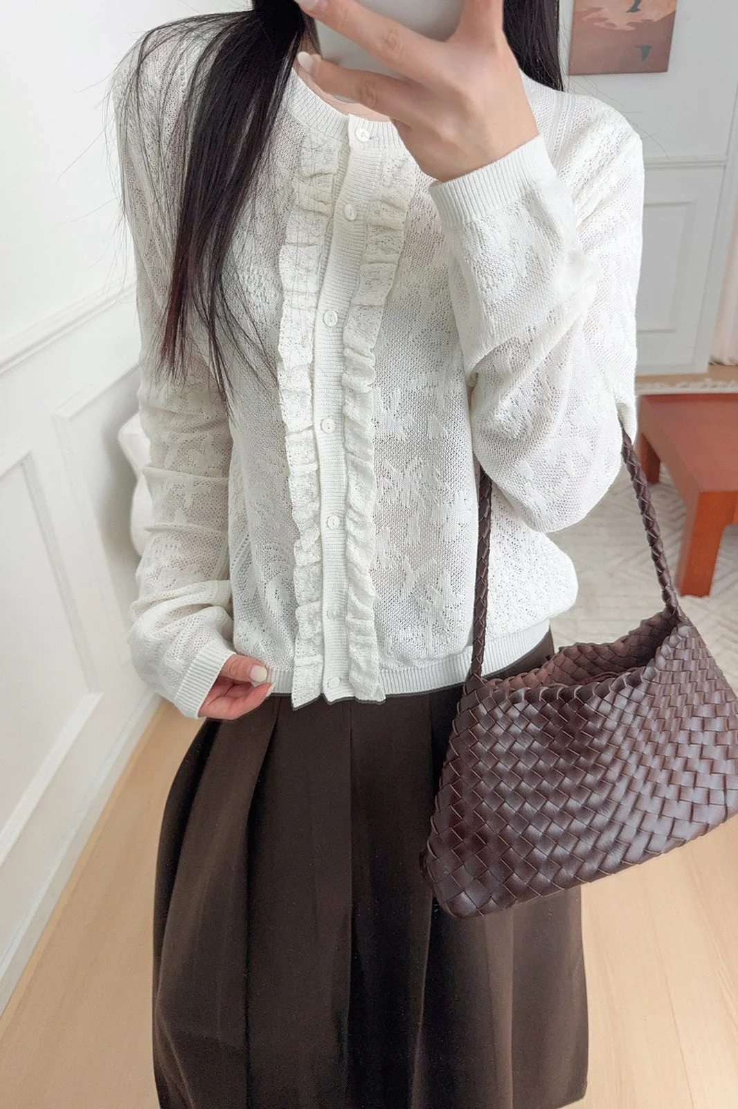 Soft-Style Stand-Collar Frog-Button Lace Cutout Cardigan - Image 2