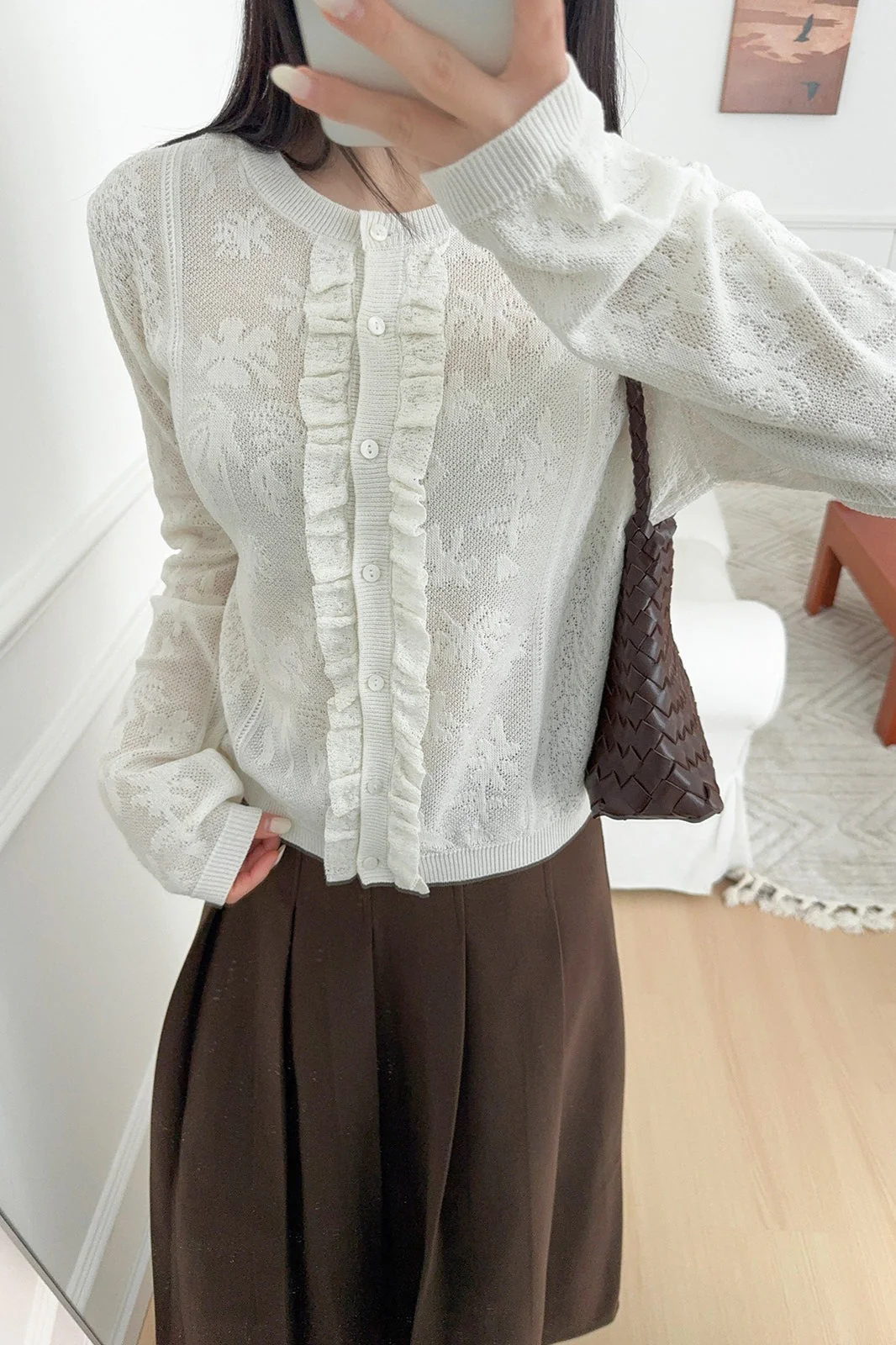 Soft-Style Stand-Collar Frog-Button Lace Cutout Cardigan - Image 4