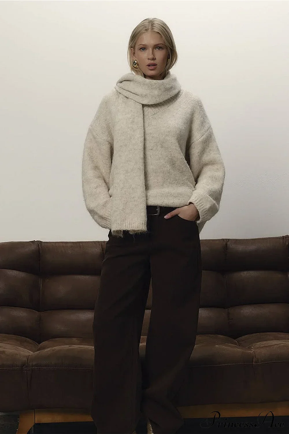 Soft Wool Crew Neck Loose Slouchy Sweater - Image 3