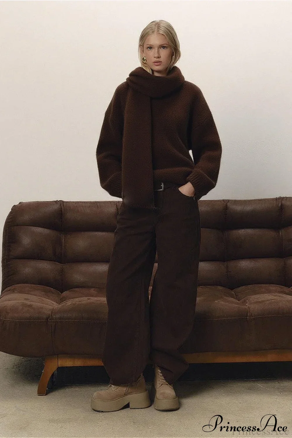 Soft Wool Crew Neck Loose Slouchy Sweater - Image 4