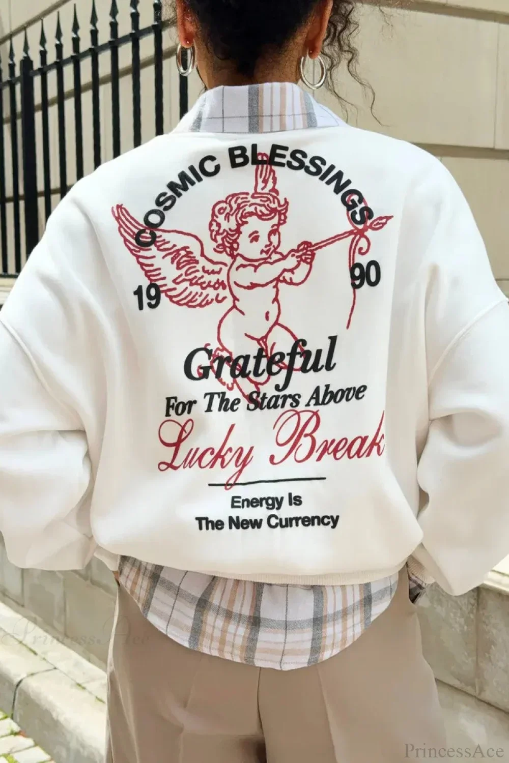 Solid Angel Print Thickened Crew Neck Sweatshirt - Image 2