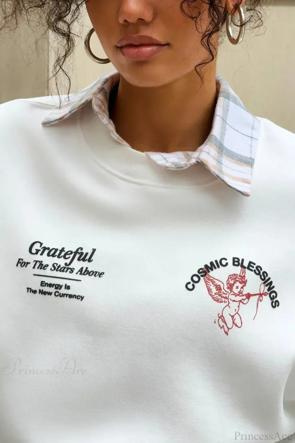 Solid Angel Print Thickened Crew Neck Sweatshirt - Image 3