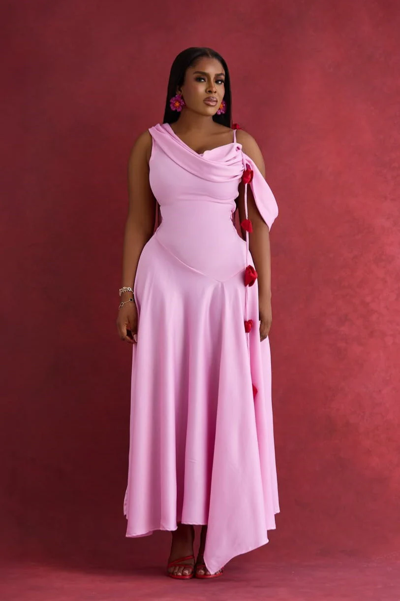 Solid Asymmetrical Shoulder Cowl Neck Cami Maxi Dress - Image 5
