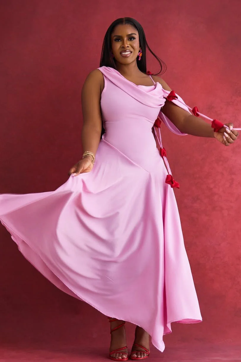 Solid Asymmetrical Shoulder Cowl Neck Cami Maxi Dress - Image 6
