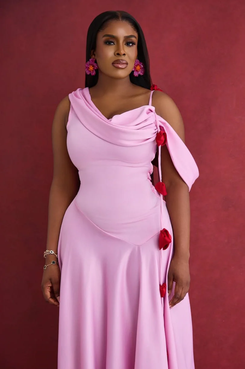 Solid Asymmetrical Shoulder Cowl Neck Cami Maxi Dress - Image 8