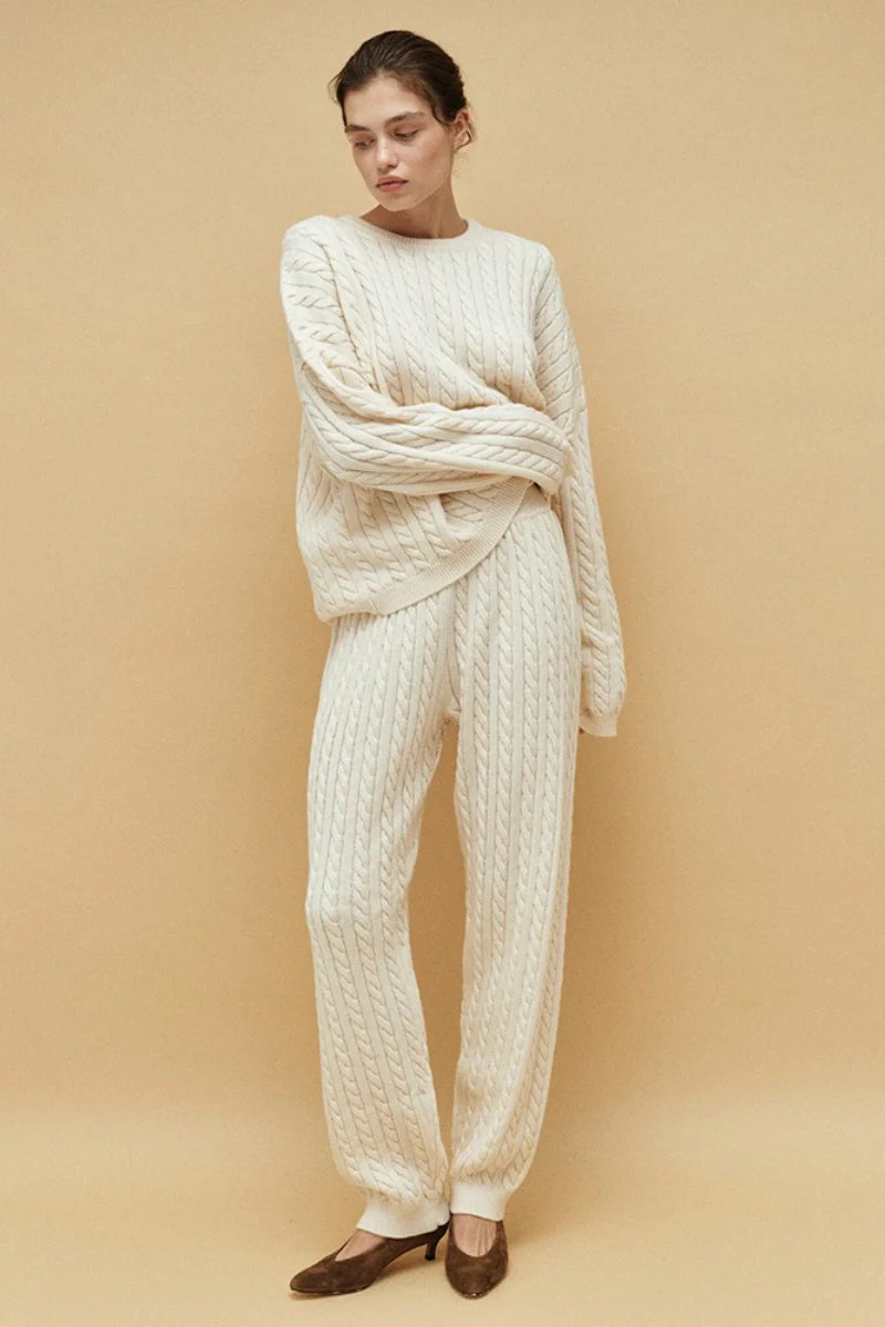 Solid Cable Knit Cozy Cuffed Ankle Pants - Image 2