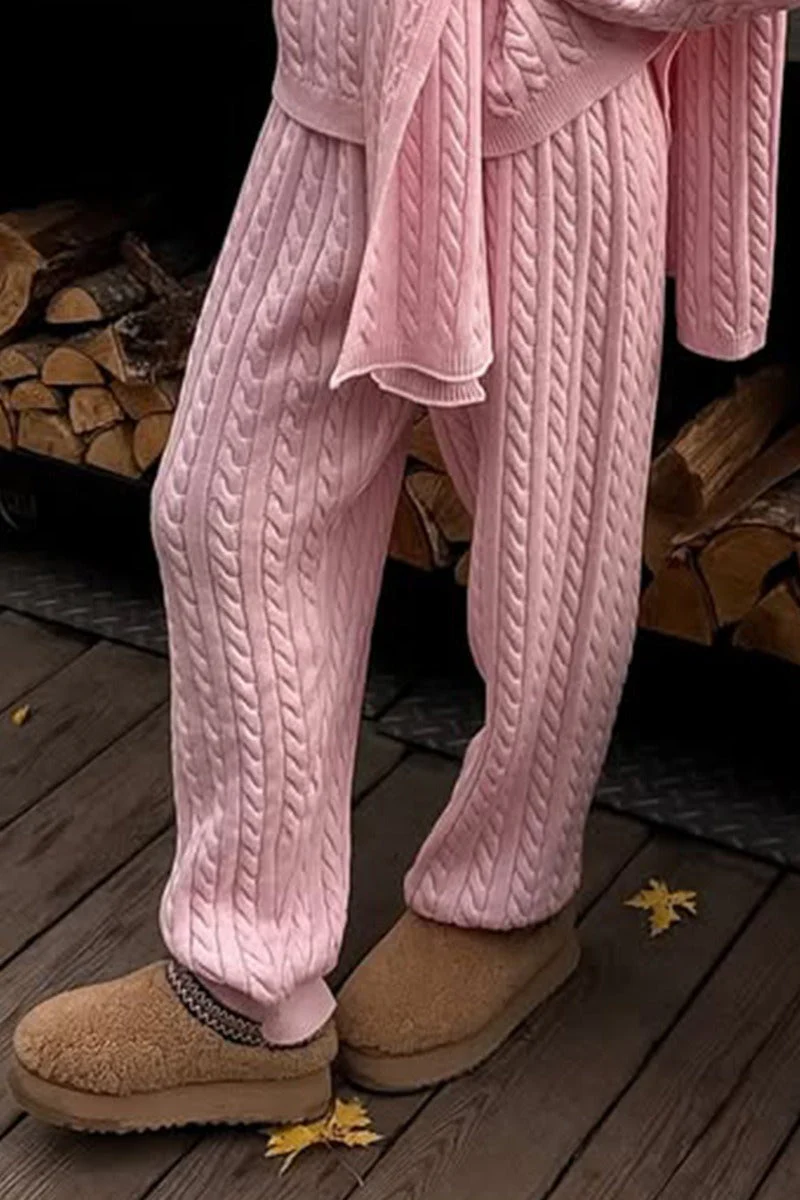 Solid Cable Knit Cozy Cuffed Ankle Pants - Image 5