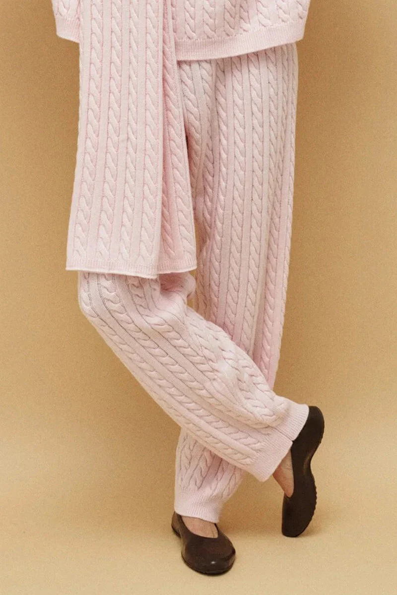 Solid Cable Knit Cozy Cuffed Ankle Pants - Image 7