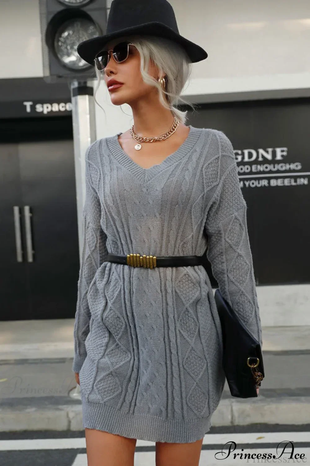Solid Cable-Knit Wool Women's Mini Dress - Image 3
