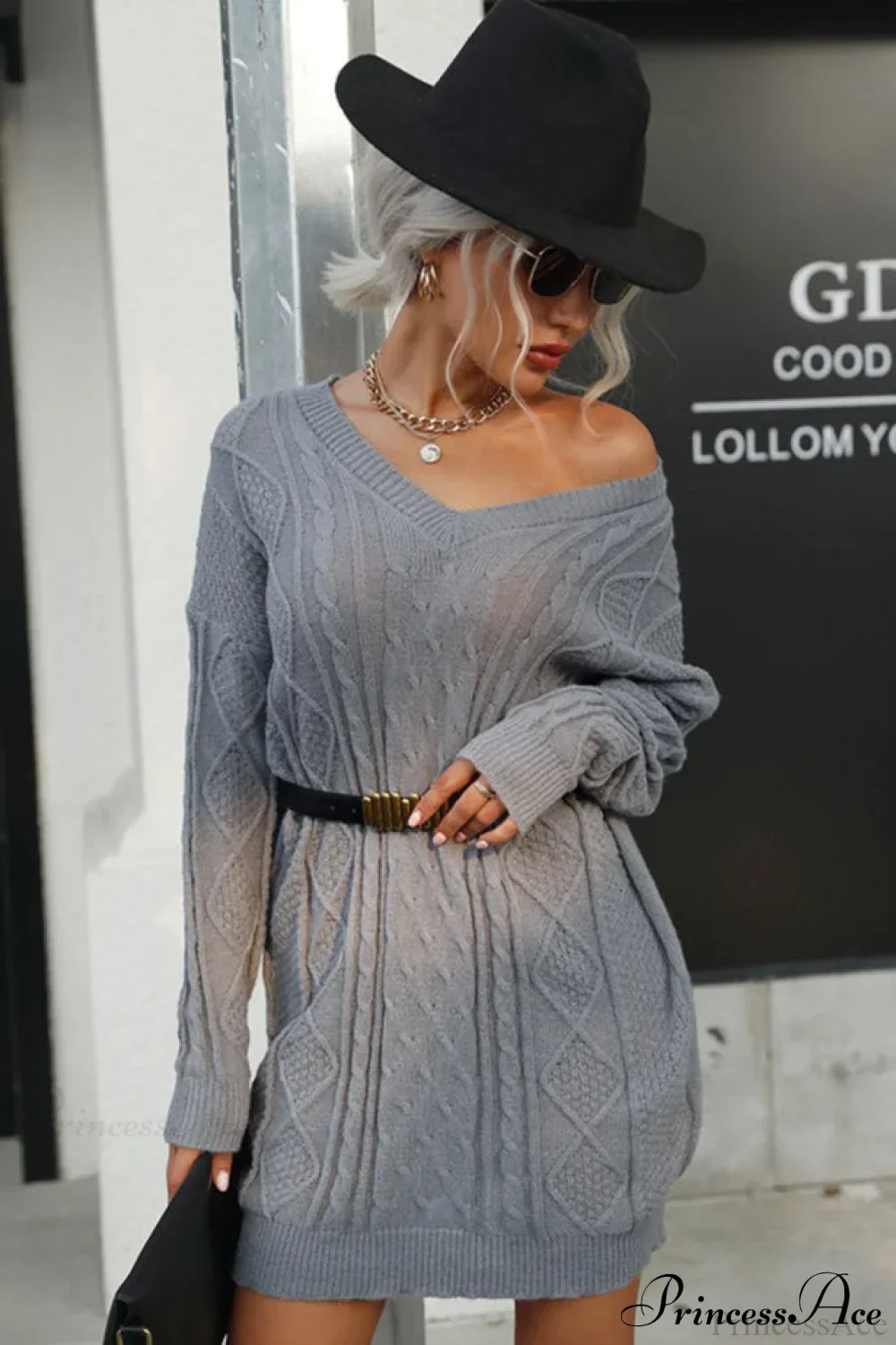Solid Cable-Knit Wool Women's Mini Dress - Image 4